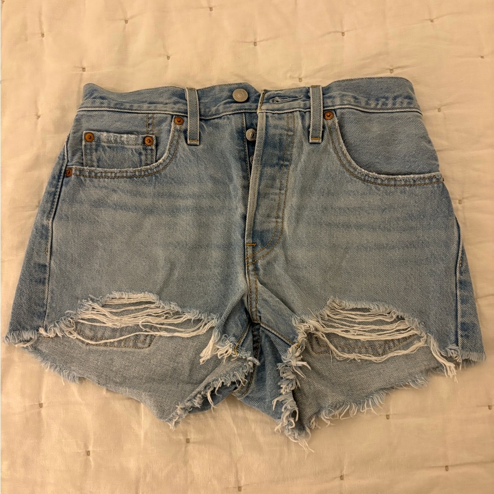 Levi's Light Blue Ripped Jean Shorts